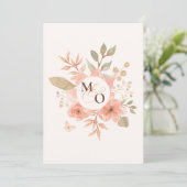 Roze perzik bloemenbruiloft kaart (Staand voorkant)