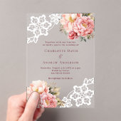 Roze perzik bloemenkant bruiloft acryl uitnodigingen (Insitu (Draagbaar))