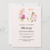 Roze perzik bloemennummers goud Quinceanera luxe Kaart (Voorkant)
