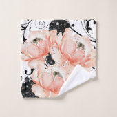 Roze perzik bloemenzwart stencil-glitter diamanten bad handdoek (Wasdoekje)