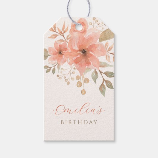 Roze perzik bloemig cadeaulabel (Voorkant)