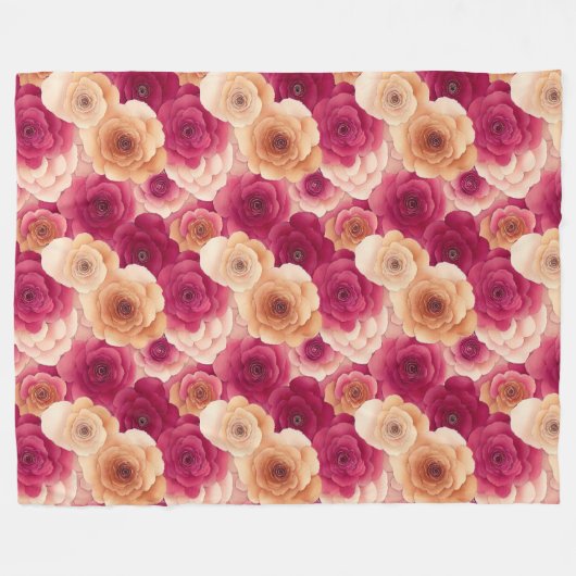 Roze perzik bloemig fleece deken (Voorkant (Horizontaal))