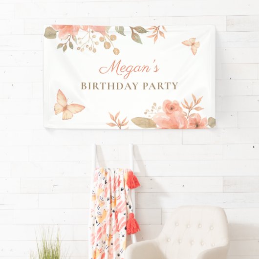 Roze perzik bloemig spandoek (Insitu)