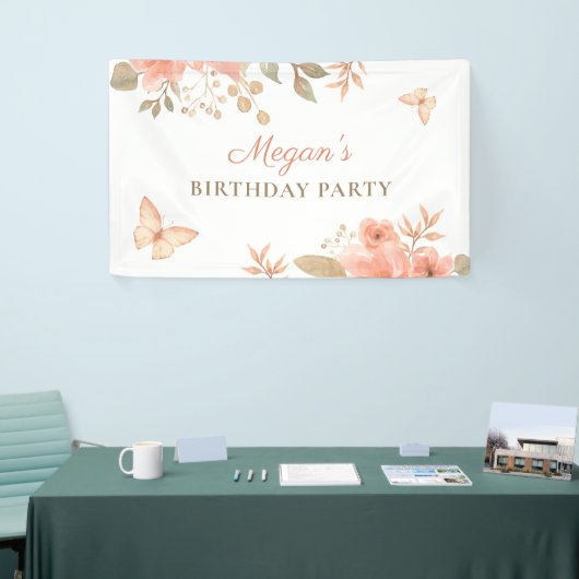 Roze perzik bloemig spandoek (Beurs)