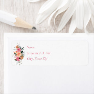 Roze Perzik Bloemige Aquarel Baby Meisje Shower   Etiket