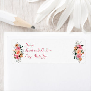 Roze Perzik Bloemige Aquarel Baby Meisje Shower   Etiket