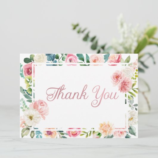 Roze & Perzik Bloemige Bedankkaart (Staand voorkant)