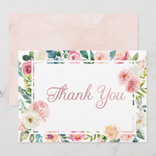 Roze & Perzik Bloemige Bedankkaart (Voorkant / Achterkant)