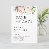 Roze Perzik Bloemige Elegante Bruiloft Save The Date (Staand voorkant)