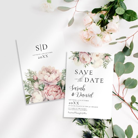 Roze Perzik Bloemige Elegante Bruiloft Save The Date