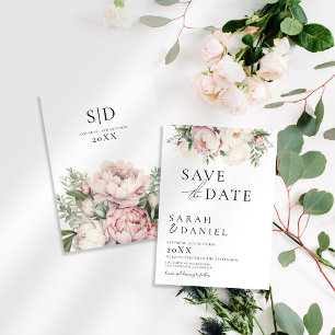 Roze Perzik Bloemige Elegante Trouwdag Save The Date