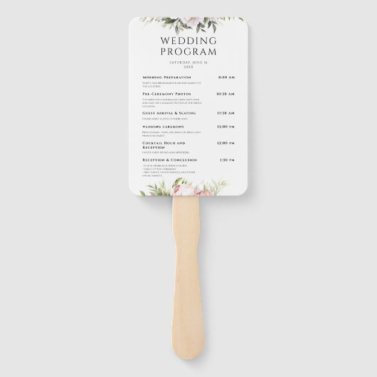 Roze Perzik Bloemige Elegante Trouwprogramma's Handwaaier (Achterkant)