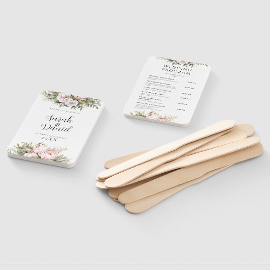 Roze Perzik Bloemige Elegante Trouwprogramma's Handwaaier (Niet-gemonteerd)