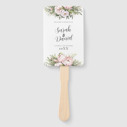 Roze Perzik Bloemige Elegante Trouwprogramma's Handwaaier (Voorkant)