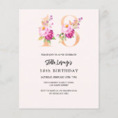 Roze perzik bloemmotief 18e verjaardag budget uitn (Voorkant)