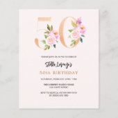 Roze perzik bloemmotief 50e verjaardag budget uitn (Voorkant)