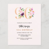 Roze perzik bloemmotief 90e verjaardag budget uitn (Voorkant)