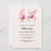 Roze perzik bloemnummer goud 18e verjaardag luxe kaart (Voorkant)