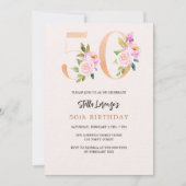 Roze perzik bloemnummer goud 50e verjaardag luxe kaart (Voorkant)