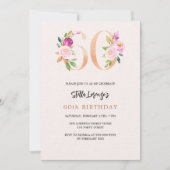 Roze perzik bloemnummer goud 60e verjaardag luxe kaart (Voorkant)