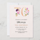 Roze perzik bloemnummer goud 70e verjaardag luxe kaart (Voorkant)