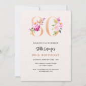 Roze perzik bloemnummer goud 80e verjaardag luxe kaart (Voorkant)