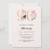 Roze perzik bloemnummer goud 90e verjaardag luxe kaart (Voorkant)