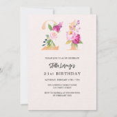 Roze perzik bloemnummer gouden luxe 21e verjaardag kaart (Voorkant)