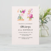 Roze perzik bloemnummer gouden luxe 21e verjaardag kaart (Staand voorkant)