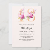 Roze perzik bloemnummers goud 18e verjaardag kaart (Voorkant)