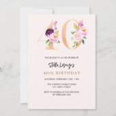 Roze perzik bloemnummers goud 40e verjaardag kaart (Voorkant)