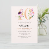 Roze perzik bloemnummers goud 40e verjaardag kaart (Staand voorkant)