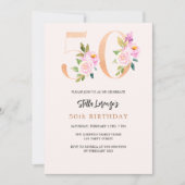 Roze perzik bloemnummers goud 50e verjaardag kaart (Voorkant)