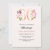 Roze perzik bloemnummers goud 60e verjaardag kaart (Voorkant)