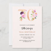 Roze perzik bloemnummers goud 70e verjaardag kaart (Voorkant)