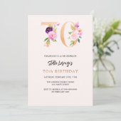 Roze perzik bloemnummers goud 70e verjaardag kaart (Staand voorkant)