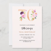 Roze perzik bloemnummers goud 70e verjaardag kaart (Voorkant)