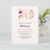 Roze perzik bloemnummers goud 70e verjaardag kaart (Staand voorkant)