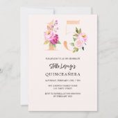 Roze perzik bloemnummers goud Quinceanera Kaart (Voorkant)