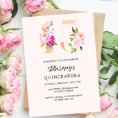 Roze perzik bloemnummers goud Quinceanera Kaart