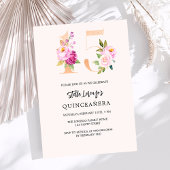 Roze perzik bloemnummers goud Quinceanera Kaart
