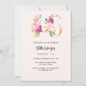 Roze perzik bloemnummers goud Sweet 16 Kaart (Voorkant)