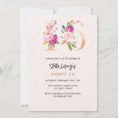 Roze perzik bloemnummers goud Sweet 16 luxe Kaart (Voorkant)