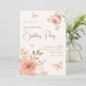 Roze perzik bloemvlinder kaart (Staand voorkant)