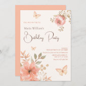 Roze perzik bloemvlinder kaart (Voorkant / Achterkant)