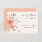 Roze perzik bloemvlinder RSVP kaartje (Voorkant / Achterkant)