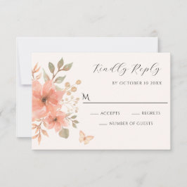 Roze perzik bloemvlinder RSVP kaartje