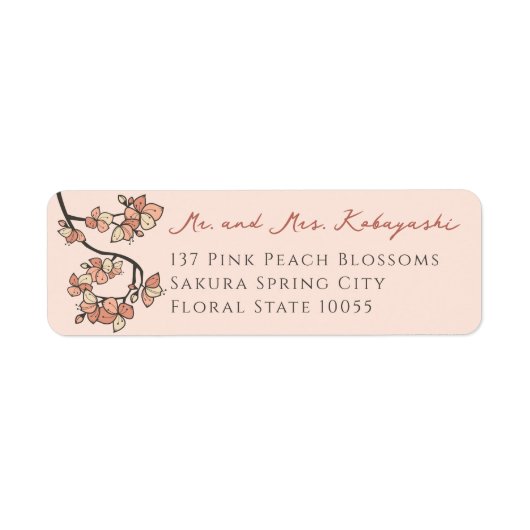Roze Perzik Bloesems Aziatische bruiloft adres Etiket (Voorkant)