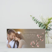 Roze perzik bloesems bruiloft dank u fotokaart bedankkaart (Staand voorkant)