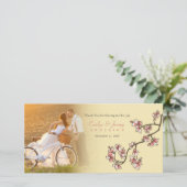 Roze perzik bloesems bruiloft dank u fotokaart bedankkaart (Staand voorkant)